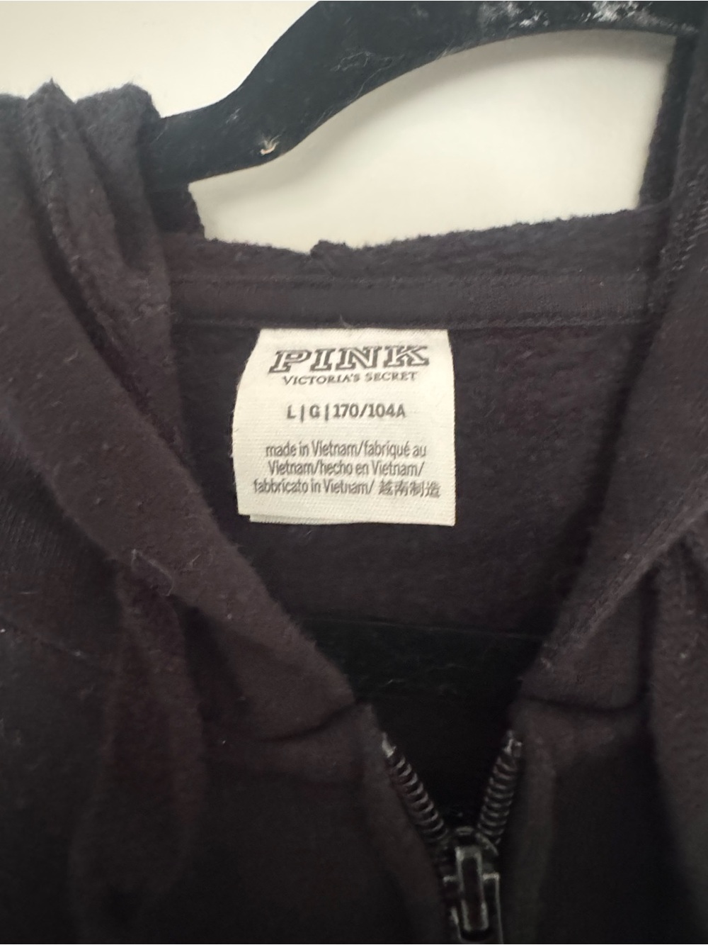 PINK Victoria's Secret Black Zip-Up Hoodie with White Logo sz L - Picture 3 of 3